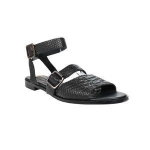 MODERN VINTAGE Leather Snake-Embossed Black Leather Sandals 38.5 8 Ankle Strap